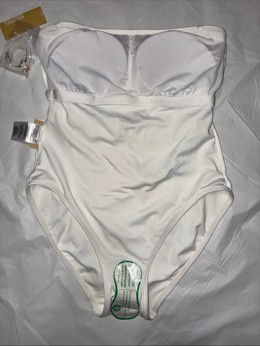 Michael Kors White Strapless One-Piece Swimsuit with MK Belt
